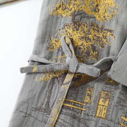 Pigiama in cotone con kimono con paesaggio neutro