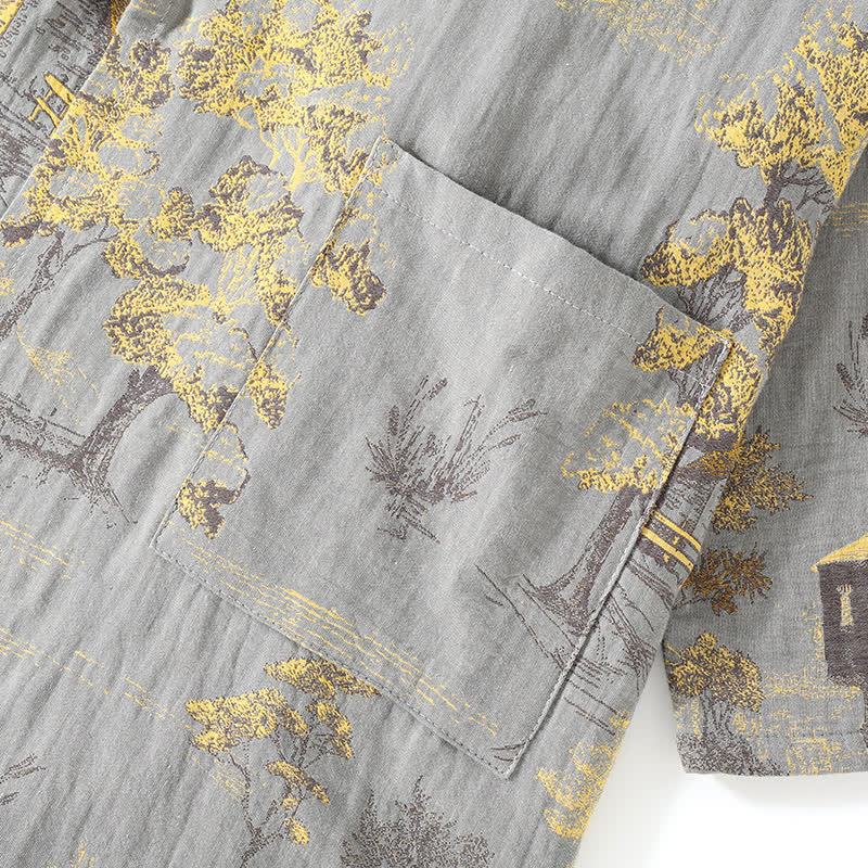 Pigiama in cotone con kimono con paesaggio neutro - image 5