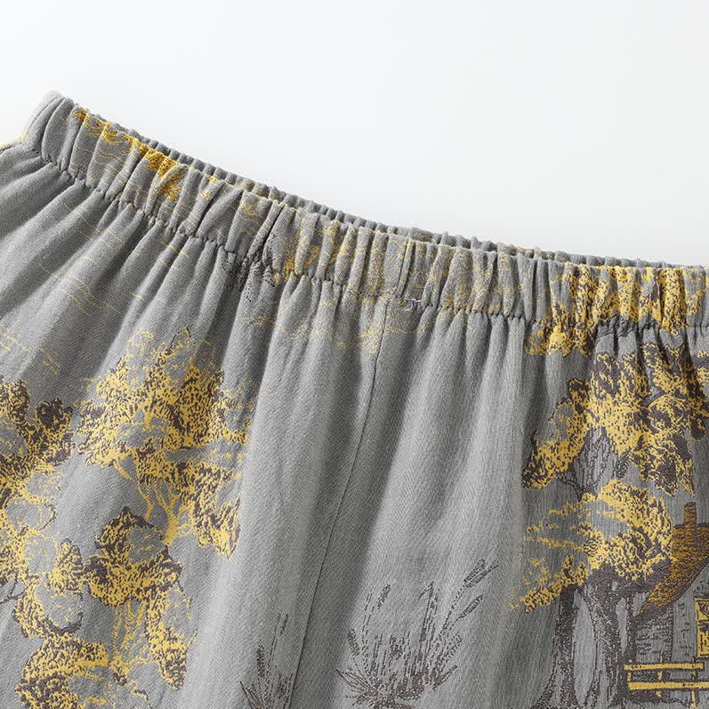 Pigiama in cotone con kimono con paesaggio neutro