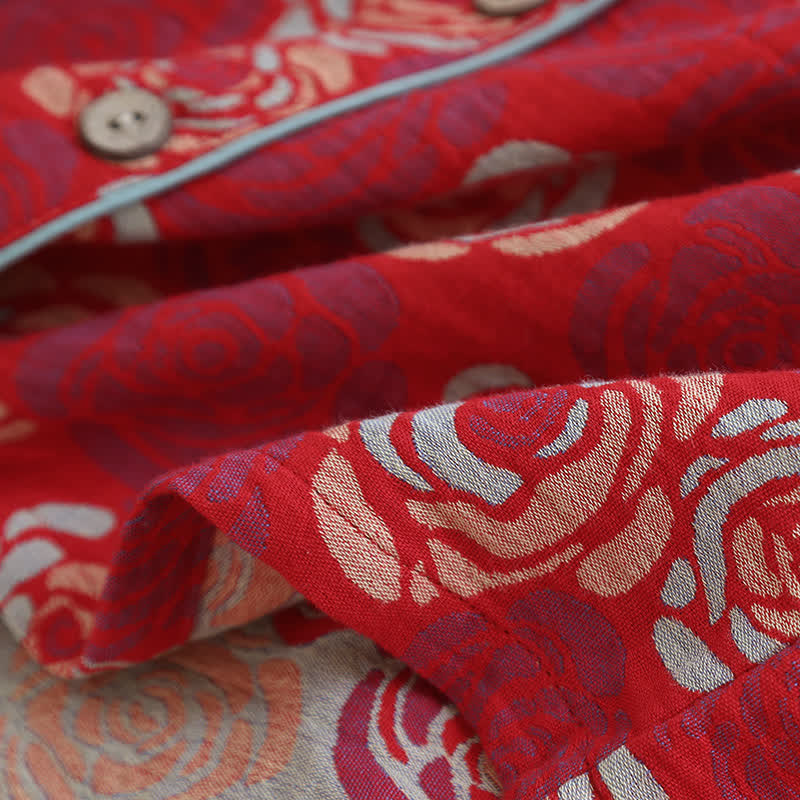 Pigiama in cotone jacquard con rose in fiore