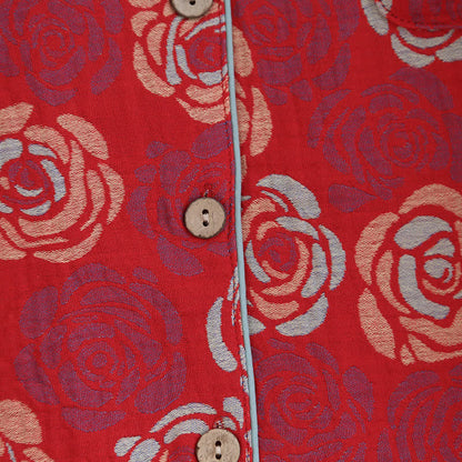 Pigiama in cotone jacquard con rose in fiore