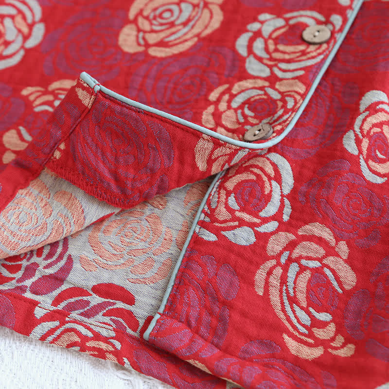 Pigiama in cotone jacquard con rose in fiore