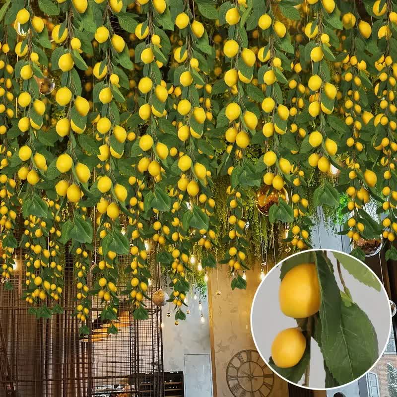 Ghirlanda di limoni artificiali rigogliosi e verdi in stile fattoria