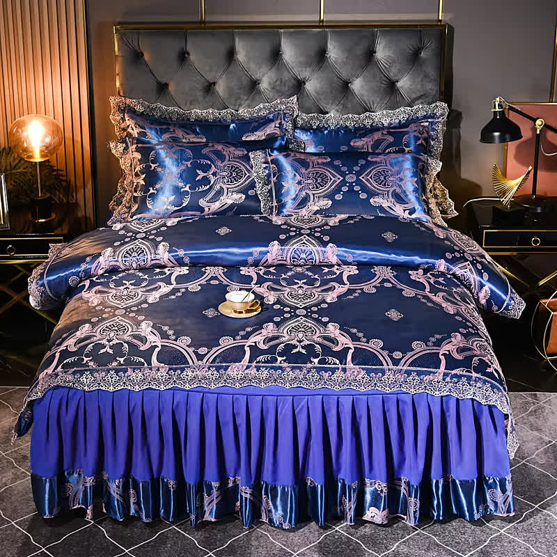 Set di biancheria da letto con gonna elegante in raso (4 pezzi)