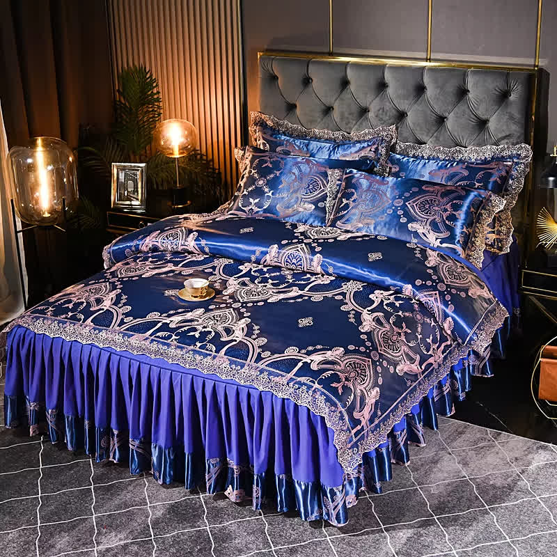 Set di biancheria da letto con gonna elegante in raso (4 pezzi)