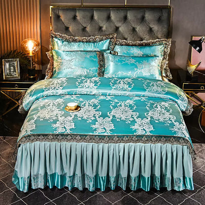 Completo letto elegante in raso jacquard con motivi floreali (4 pezzi)
