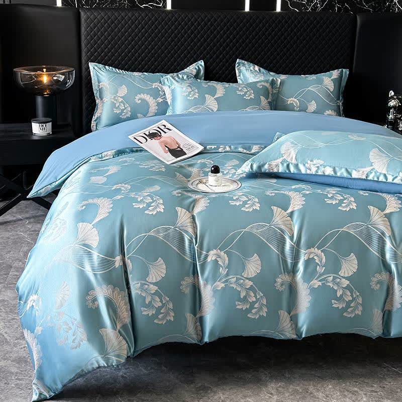 Set di biancheria da letto in raso elegante con foglie di ginkgo (4 pezzi)