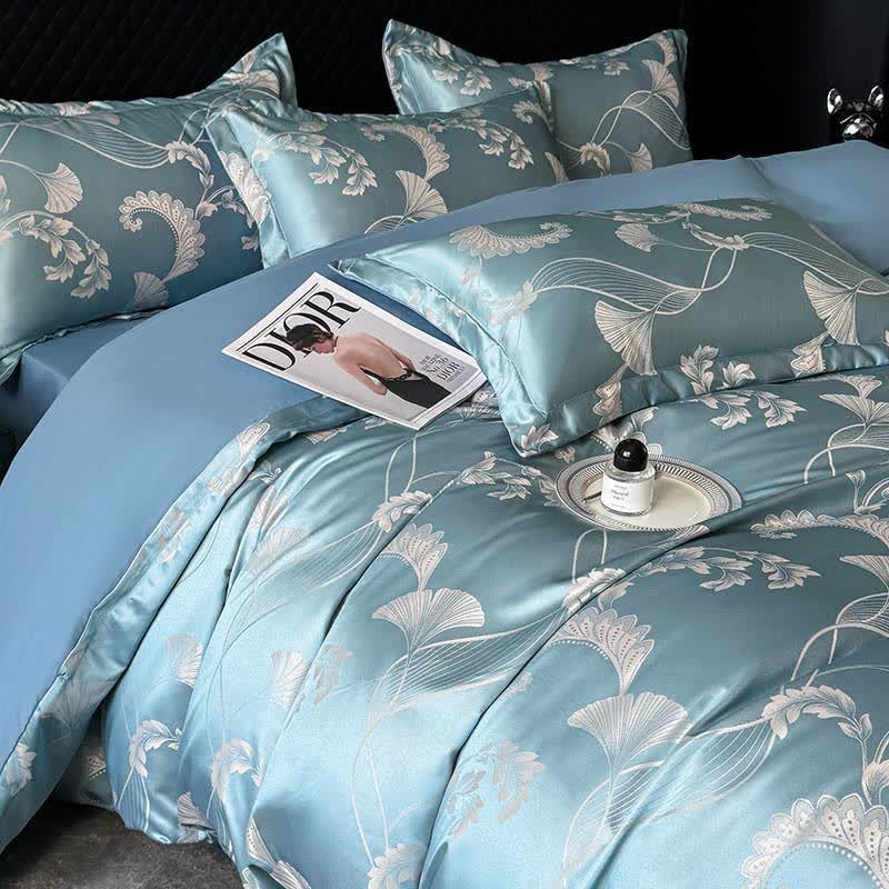 Set di biancheria da letto in raso elegante con foglie di ginkgo (4 pezzi)
