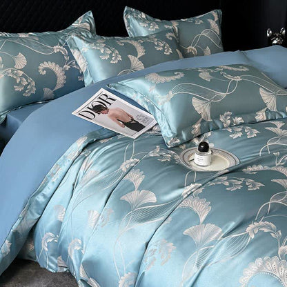 Set di biancheria da letto in raso elegante con foglie di ginkgo (4 pezzi)