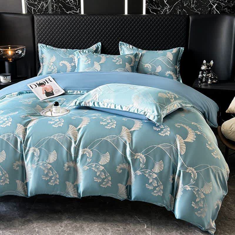 Set di biancheria da letto in raso elegante con foglie di ginkgo (4 pezzi)