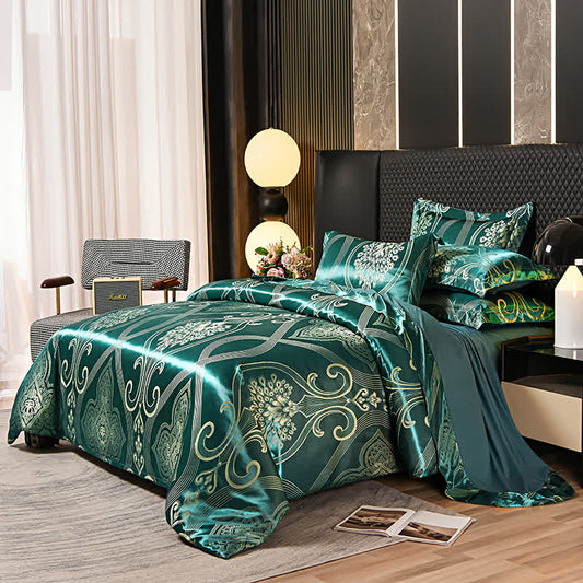 Set di biancheria da letto morbida in raso jacquard vintage (4 pezzi)