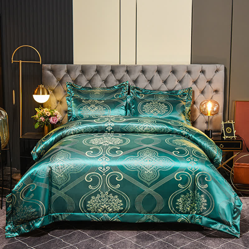 Set di biancheria da letto morbida in raso jacquard vintage (4 pezzi)