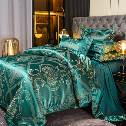Set di biancheria da letto morbida in raso jacquard vintage (4 pezzi)