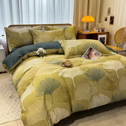 Biancheria da letto vintage in cotone spazzolato con foglie di ginkgo