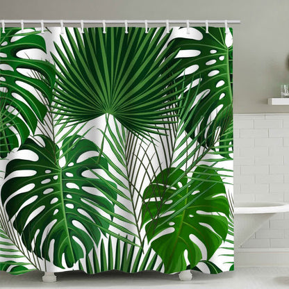 Tenda da doccia con foglie tropicali lussureggianti