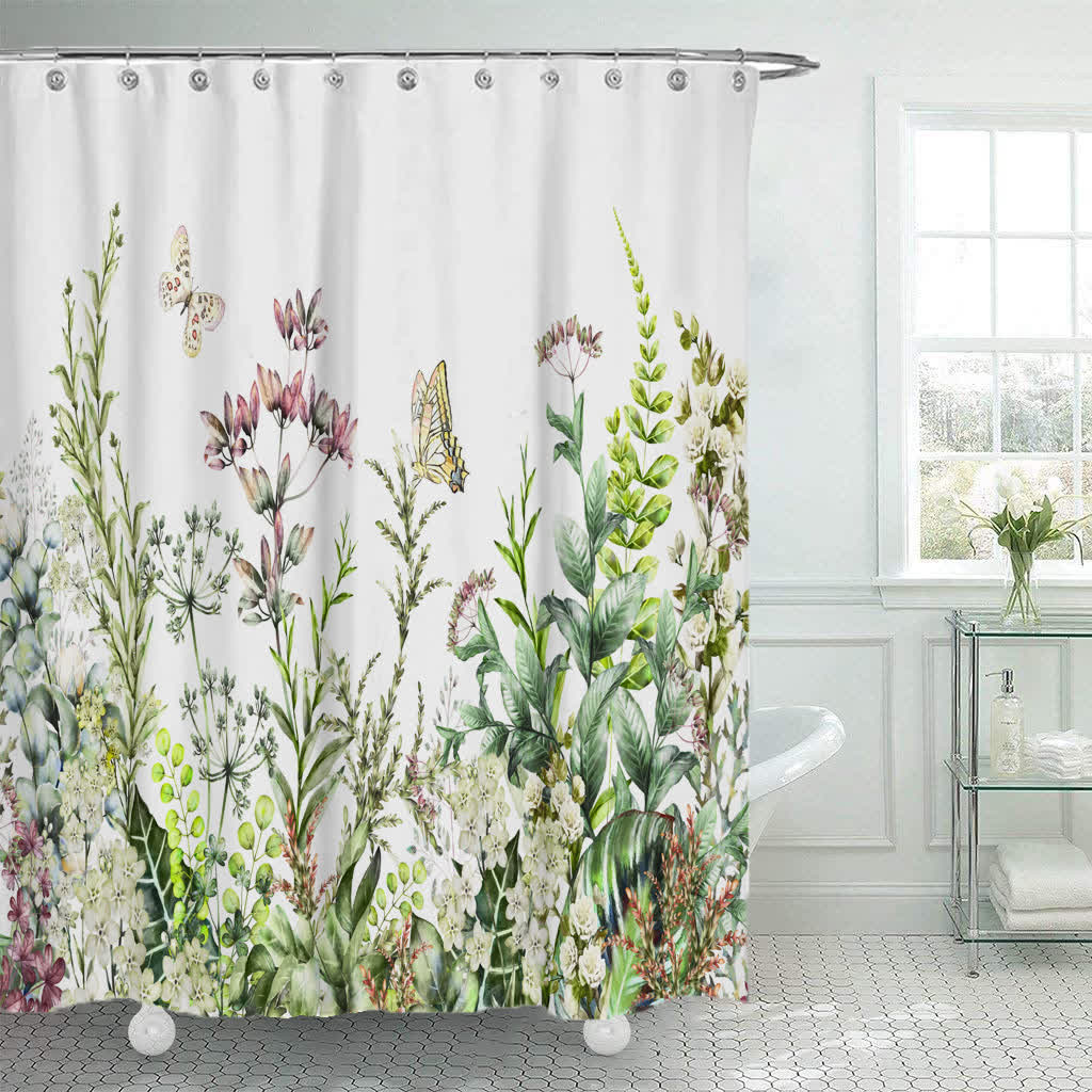 Tenda da doccia con foglie tropicali lussureggianti