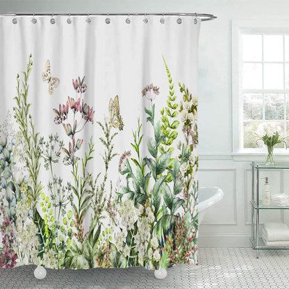 Tenda da doccia con foglie tropicali lussureggianti