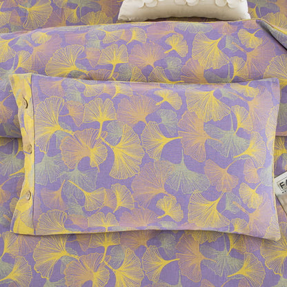 Set di biancheria da letto in cotone con bottoni e foglie di ginkgo (4 pezzi)