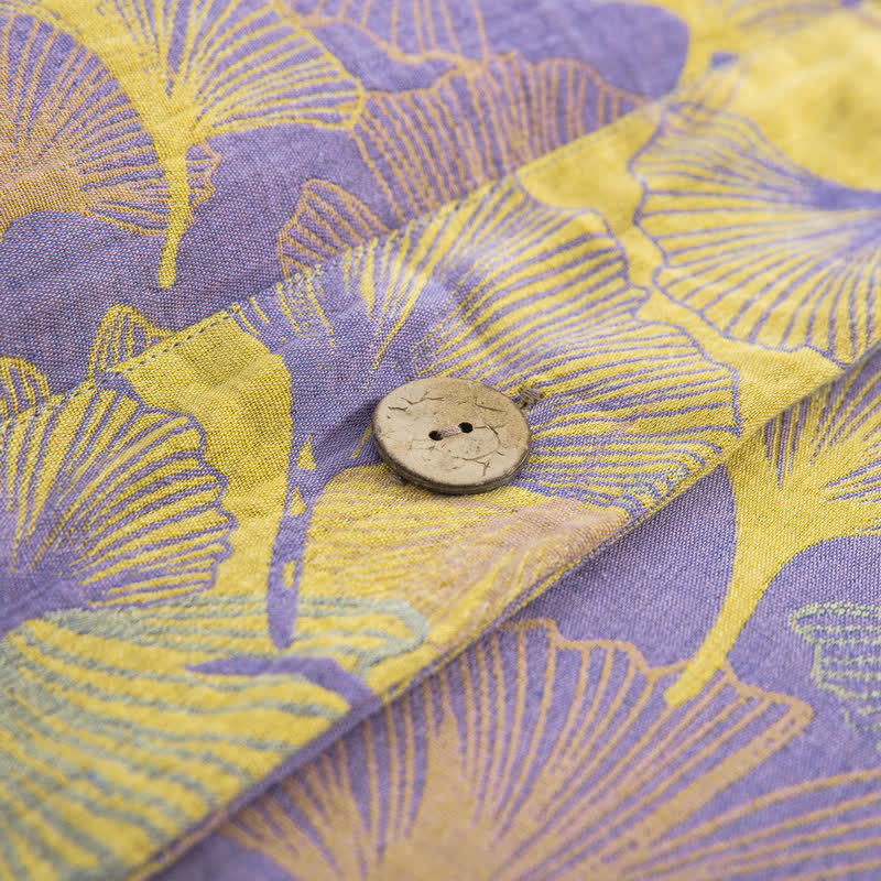 Set di biancheria da letto in cotone con bottoni e foglie di ginkgo (4 pezzi)
