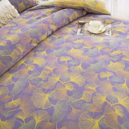 Set di biancheria da letto in cotone con bottoni e foglie di ginkgo (4 pezzi)