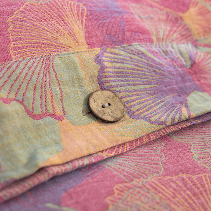 Set di biancheria da letto in cotone con bottoni e foglie di ginkgo (4 pezzi)