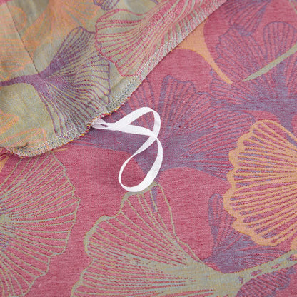 Set di biancheria da letto in cotone con bottoni e foglie di ginkgo (4 pezzi)