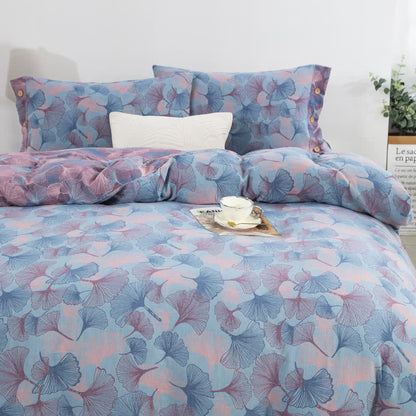 Set di biancheria da letto in cotone con bottoni e foglie di ginkgo (4 pezzi)
