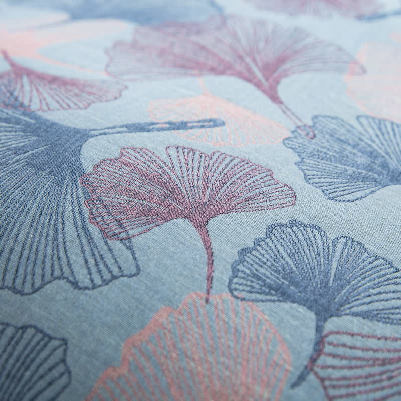 Set di biancheria da letto in cotone con bottoni e foglie di ginkgo (4 pezzi)