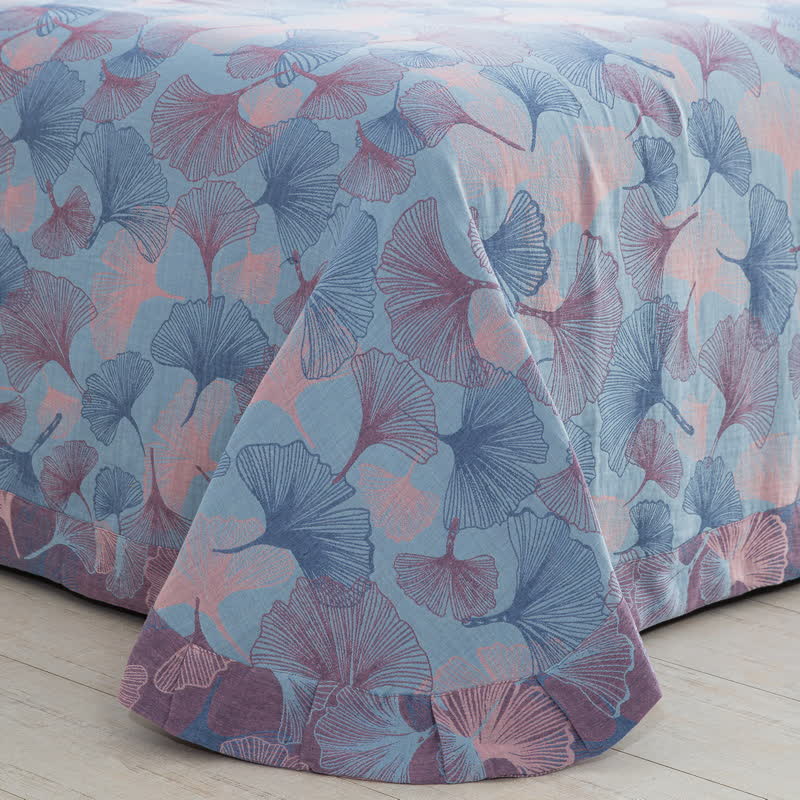 Set di biancheria da letto in cotone con bottoni e foglie di ginkgo (4 pezzi)