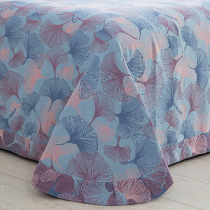 Set di biancheria da letto in cotone con bottoni e foglie di ginkgo (4 pezzi)
