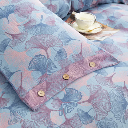 Set di biancheria da letto in cotone con bottoni e foglie di ginkgo (4 pezzi)