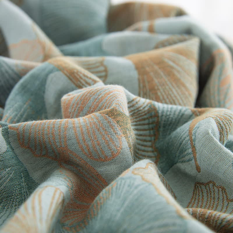 Set di biancheria da letto in cotone con bottoni e foglie di ginkgo (4 pezzi)
