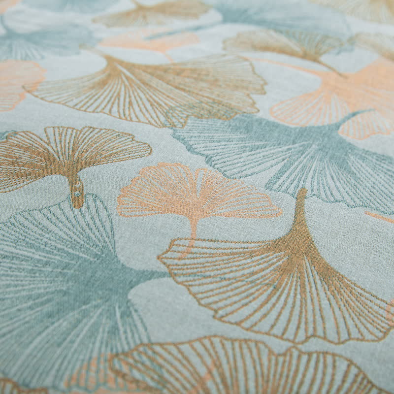 Set di biancheria da letto in cotone con bottoni e foglie di ginkgo (4 pezzi)