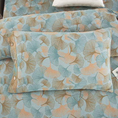 Set di biancheria da letto in cotone con bottoni e foglie di ginkgo (4 pezzi)