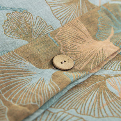 Set di biancheria da letto in cotone con bottoni e foglie di ginkgo (4 pezzi)