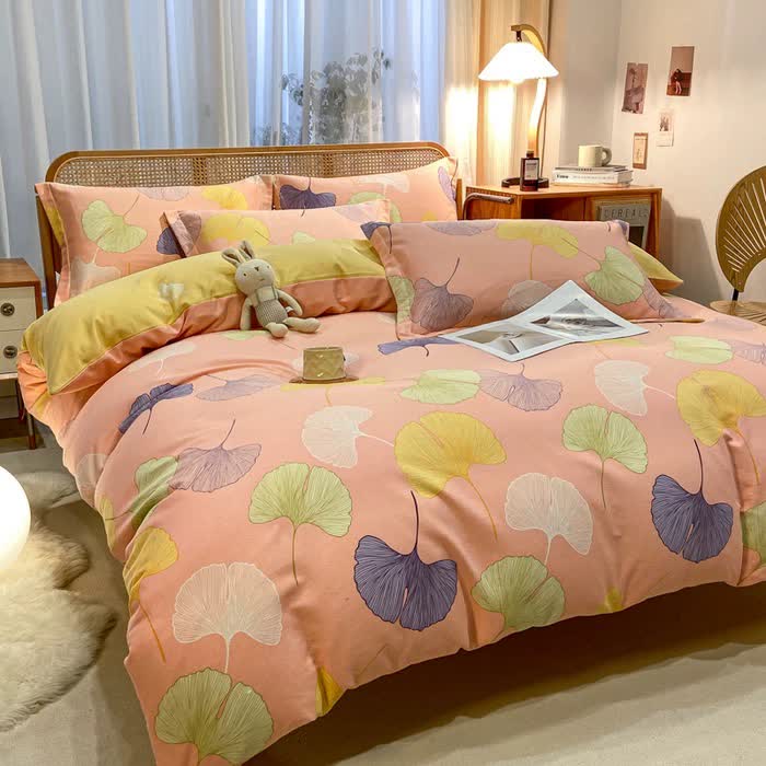 Biancheria da letto in cotone spazzolato con motivo pastorale a foglie di ginkgo