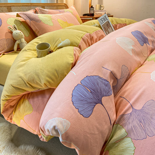 Biancheria da letto in cotone spazzolato con motivo pastorale a foglie di ginkgo