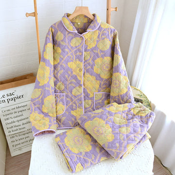 Pigiama in cotone trapuntato con motivo floreale jacquard