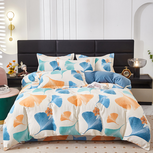Set di biancheria da letto in cotone con foglie di ginkgo rurale (4 pezzi)