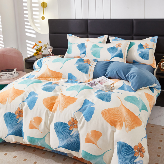 Set di biancheria da letto in cotone con foglie di ginkgo rurale (4 pezzi)