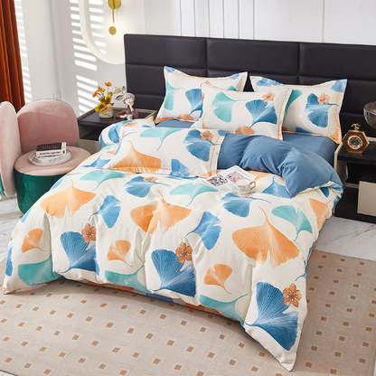 Set di biancheria da letto in cotone con foglie di ginkgo rurale (4 pezzi)