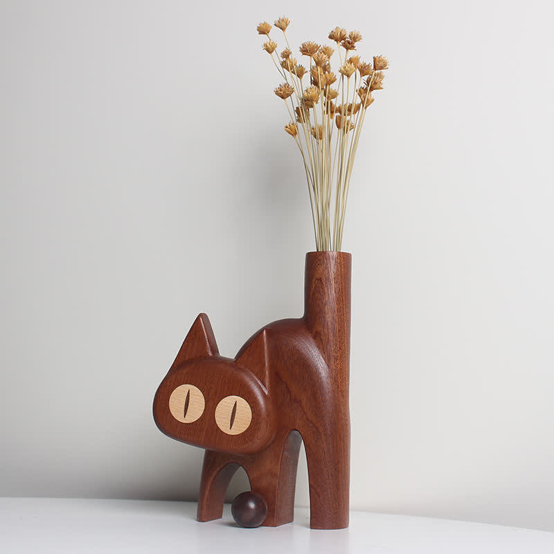 Vaso creativo in legno a forma di gatto per la decorazione della casa
