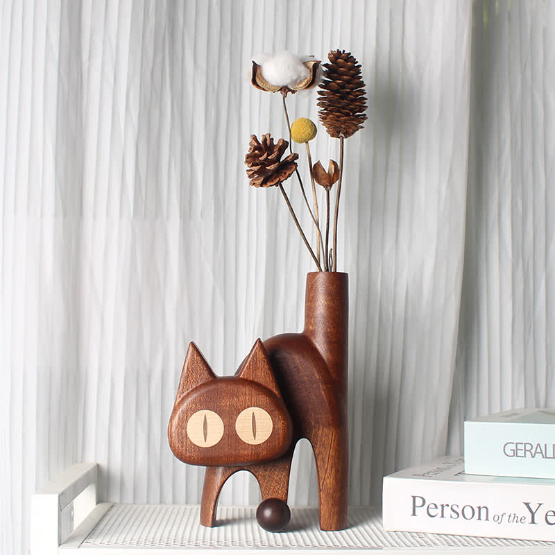 Vaso creativo in legno a forma di gatto per la decorazione della casa