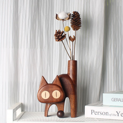 Vaso creativo in legno a forma di gatto per la decorazione della casa