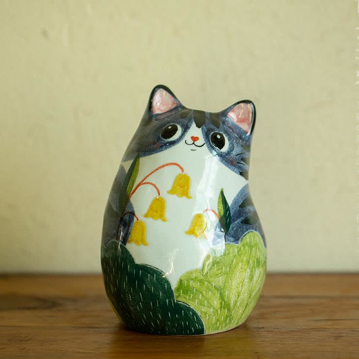 Vaso creativo in ceramica dipinto a mano a forma di gatto carino