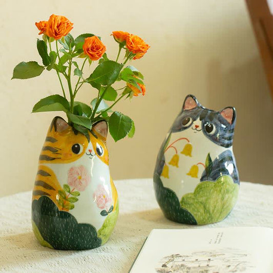Vaso creativo in ceramica dipinto a mano a forma di gatto carino