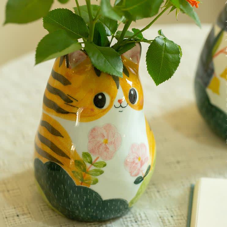 Vaso creativo in ceramica dipinto a mano a forma di gatto carino