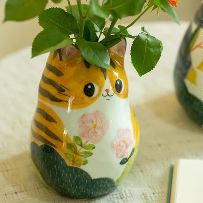 Vaso creativo in ceramica dipinto a mano a forma di gatto carino