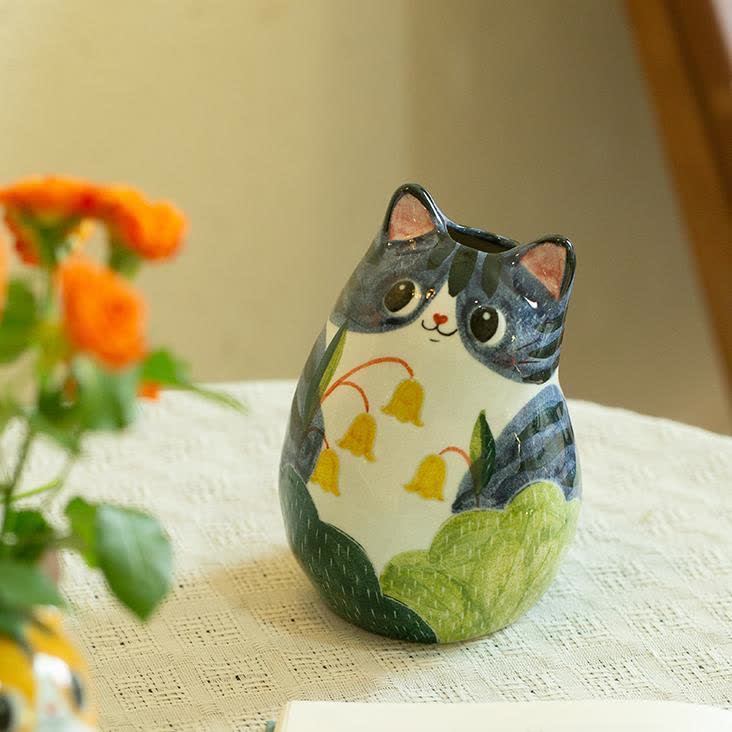Vaso creativo in ceramica dipinto a mano a forma di gatto carino