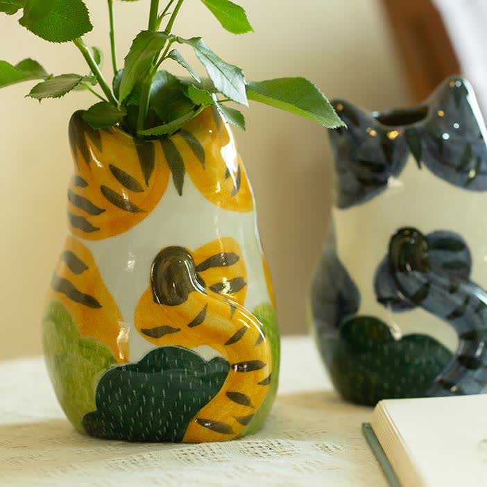 Vaso creativo in ceramica dipinto a mano a forma di gatto carino